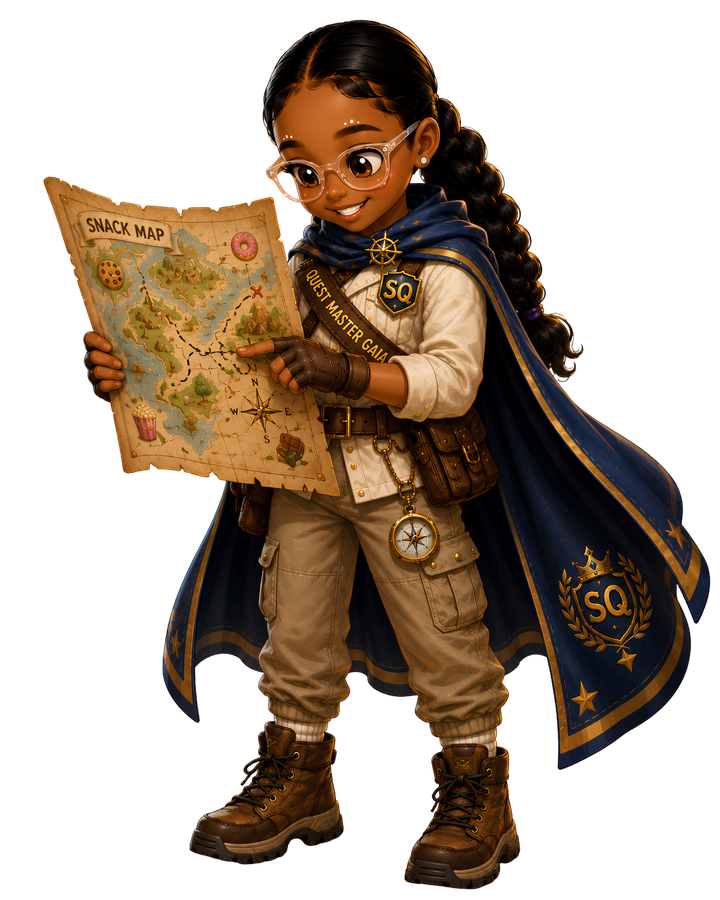 Gaia studying the snack map to plan your box
